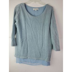Simply Noelle‎ Womens Metallic Knit Sheer Sweater Size S/M Blue Silver